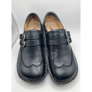 Alegria Paloma Black Leather Double Buckle Monk Strap Clog Shoes ALL-631 Size 40